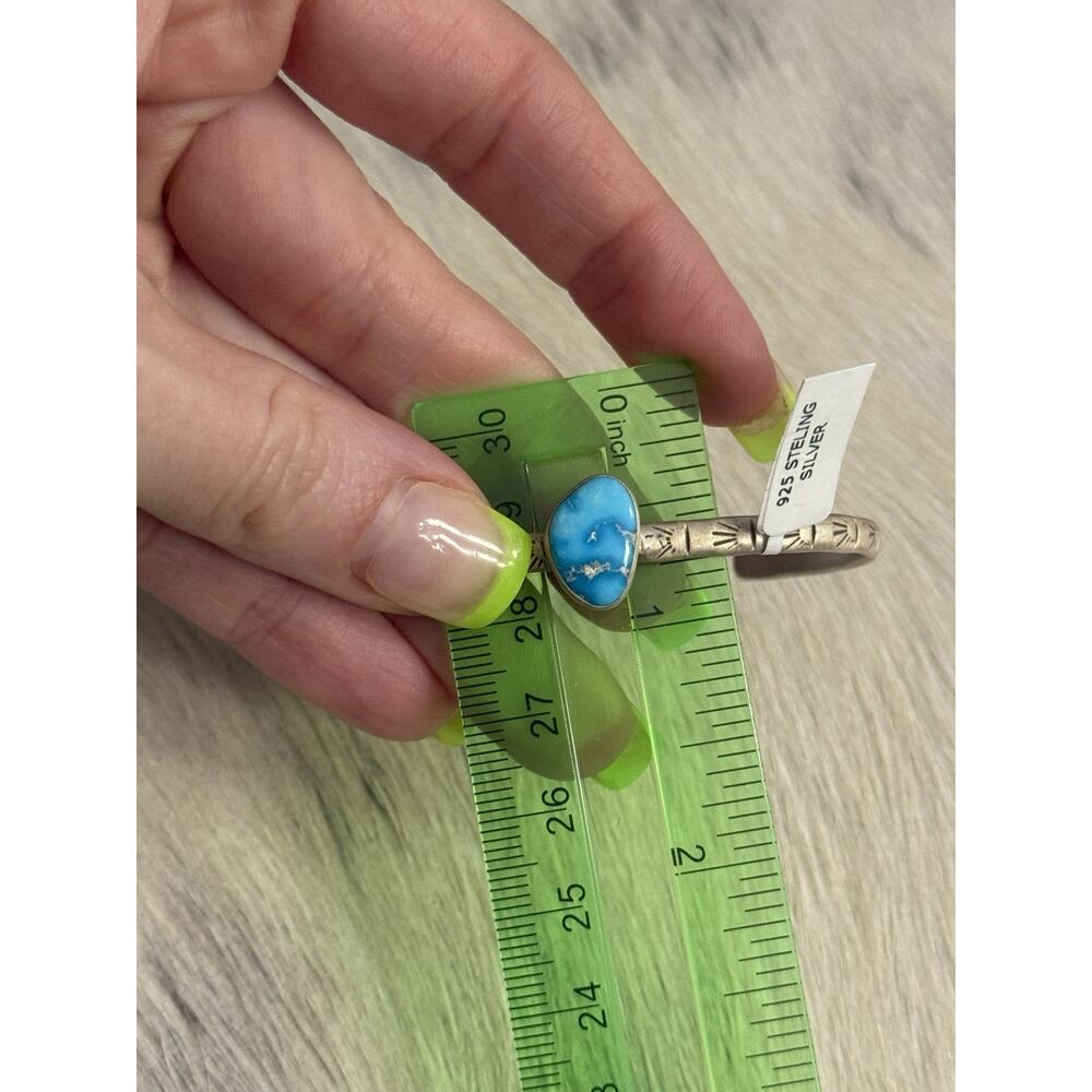 Sterling Silver Blue Ridge Turquoise Stamped Cuff Bracelet Stacker Single Stone - Picture 14 of 16